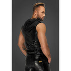 Noir Handmade Mens Snake Wetlook Sleeveless Zip-up Top with Sheer Hood Noir Handmade
