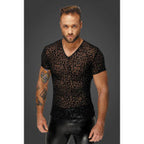 Noir Handmade Leopard Flock V-Neck Fetish Wear Mens T-Shirt Noir Handmade