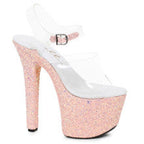 Ellie Shoes 7 Inch Stiletto Platform Sandal With Peach Glitter Ellie Shoes