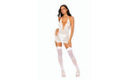 Dreamgirl Lingerie Mixed Pattern Mesh & Scalloped Edge Lace Garter Slip & G string Set White Dream Girl Lingerie