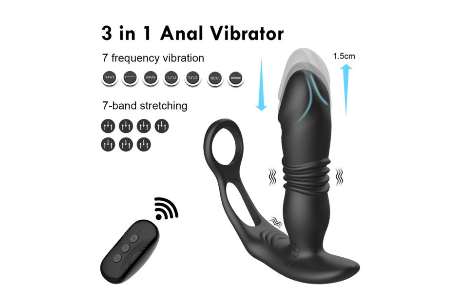 NANMA Corporation X MEN Thrusting Silicone Butt Plug With Cock Ring & Remote