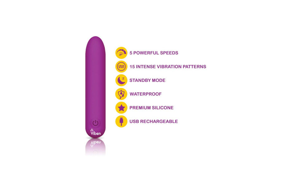 Viben Bombshell 5 Speed USB Rechargeable Mighty Bullet Vibrator Berry