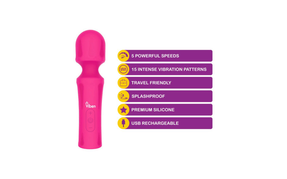 Viben Mighty Muse Vibrating Body Wand Massager Hot Pink