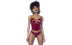 Mapale 2 Piece Wet Look Vinyl Bodysuit Set Gloss Wine