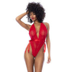 Mapale Womens Lace Bodysuit with Side Ties Red