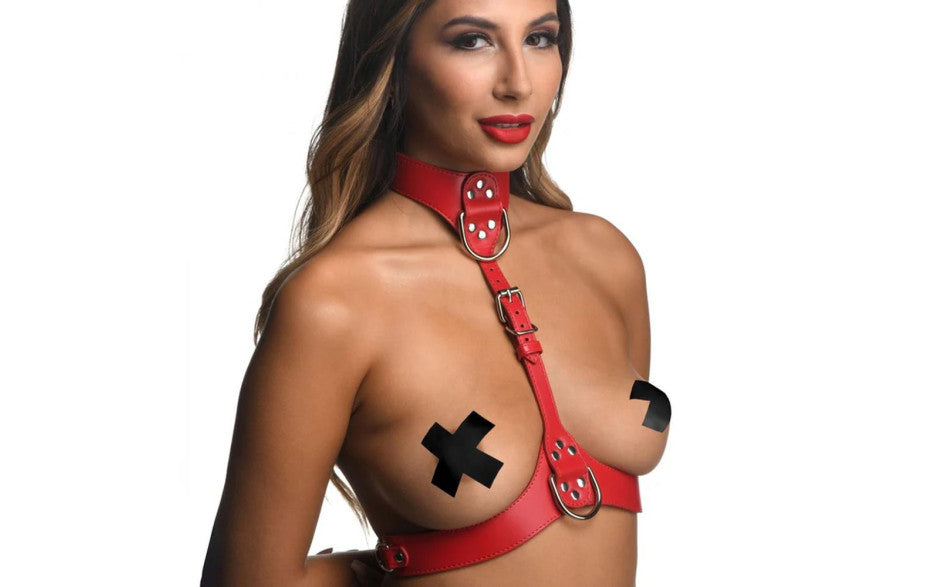 XR Brands Strict Vegan Leather Female Chest Harness Red