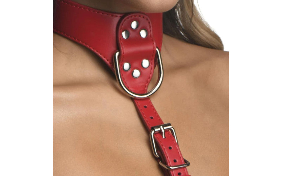 XR Brands Strict Vegan Leather Female Chest Harness Red