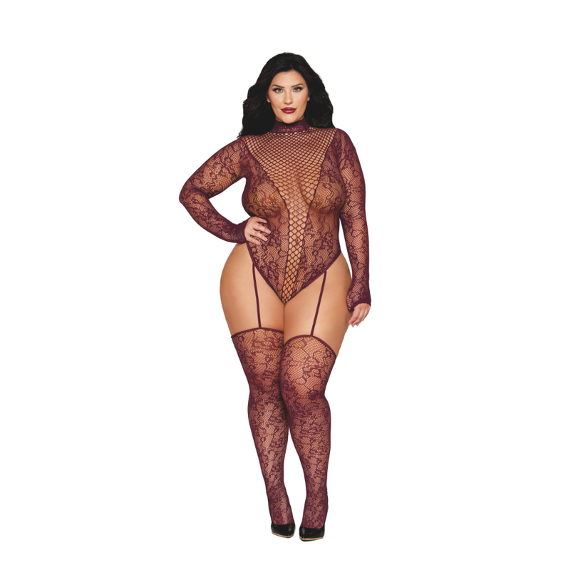 Dreamgirl Teddy Body Stocking Burgundy One Size