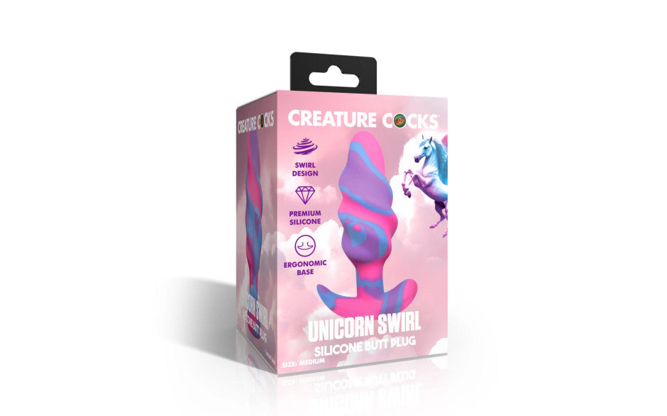 XR Brands Creature Cocks Unicorn Swirl Silicone Butt Plug