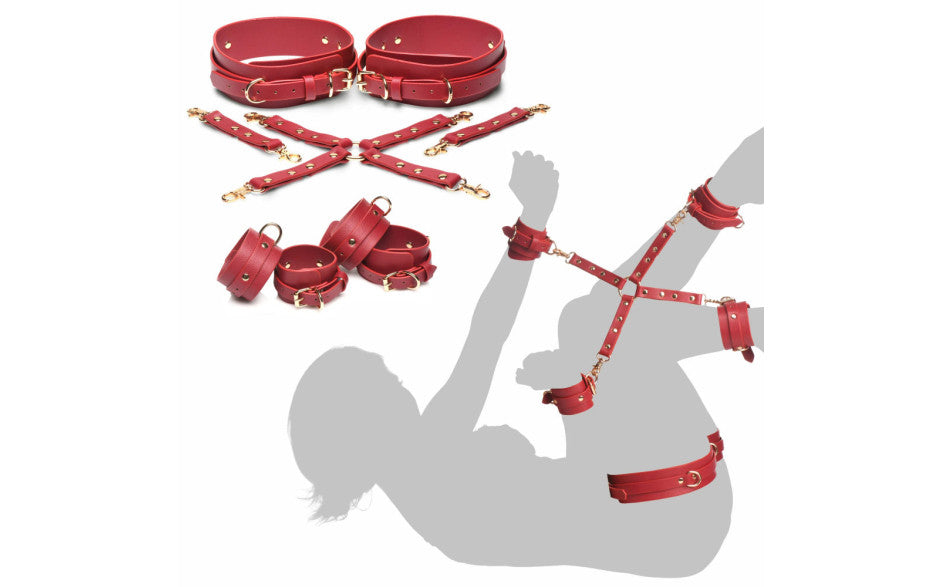 XR Brands Master Series Crimson Captive Thigh Wrist Ankle Hog Tie Restraints Secondary image