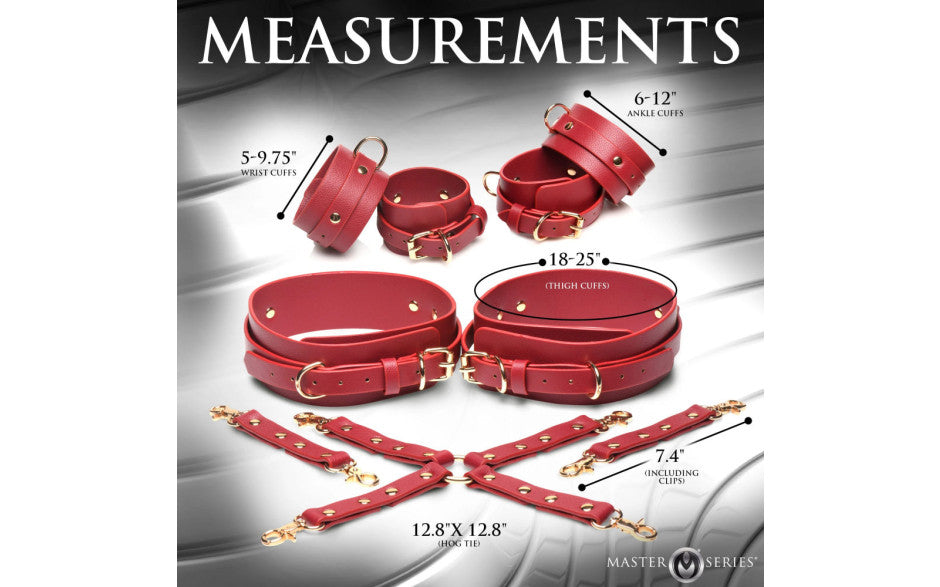XR Brands Master Series Crimson Captive Thigh Wrist Ankle Hog Tie Restraints