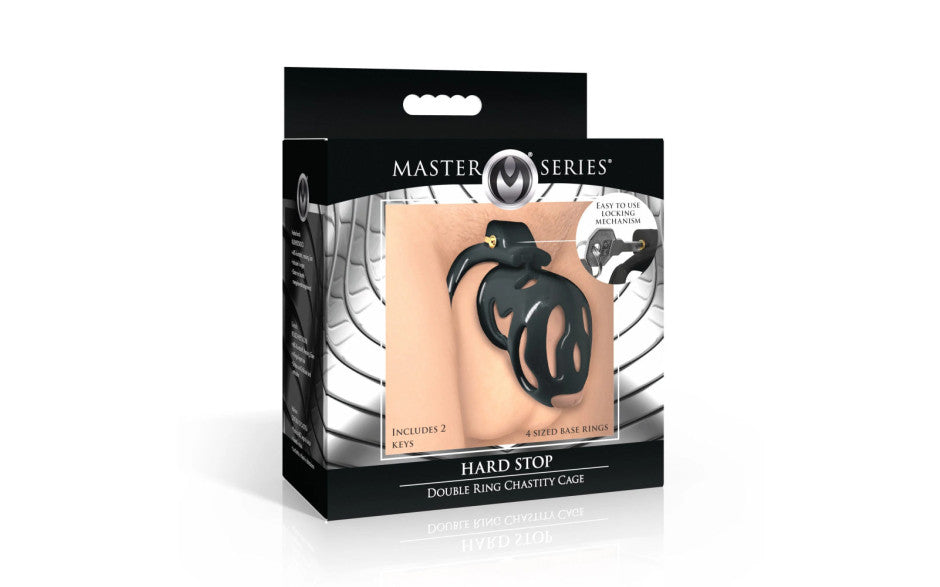 XR Brands Master Series Hard Stop Double Ring Mens Chastity Cage