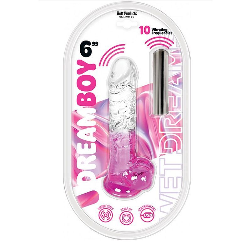 Hott Products Jelly Vibrator Dream Boy Vibrating Dildo 6 Inch Pink