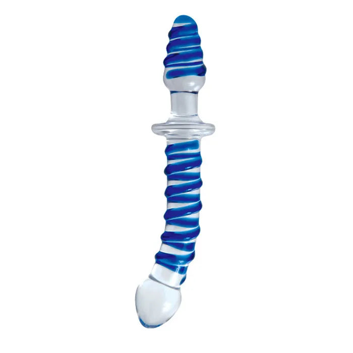 Adam & Eve Twisted Love Glass Dildo Double Ended Glass Dong 9.5 Inch Clear / Blue Secondary image