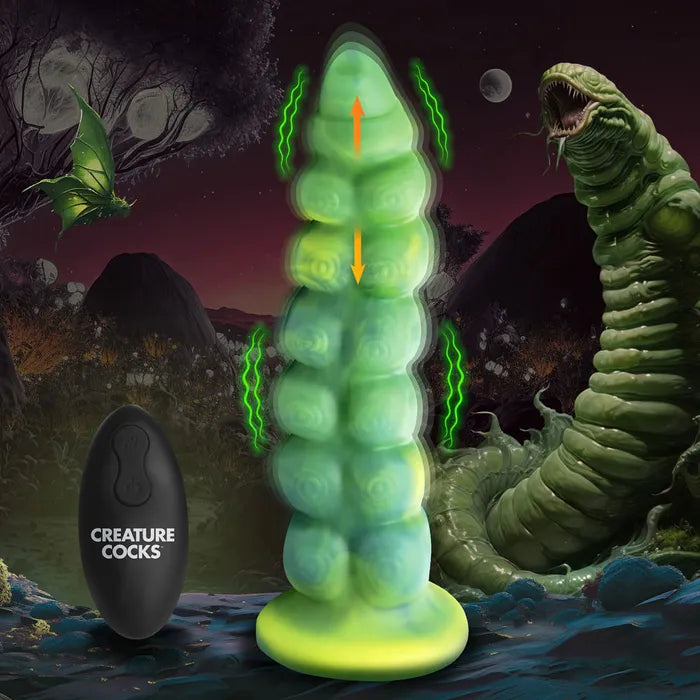 XR Brands Creature Cocks Squirmer USB Rechargeable Thrusting Fantasy Dildo 22.3cm Green Secondary image