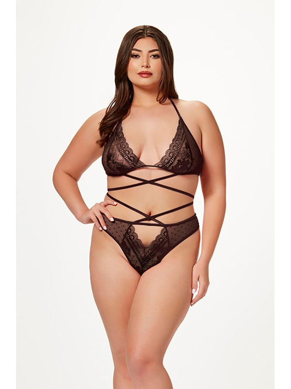 2 Pc Halter Bra And Criss Cross Panty Set 11521XP BLACK O/SQ (P) Seven Til Midnight Main image