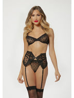 Three Piece Bra Garter And Panty Set 11569 BLACK S (H) Seven Til Midnight
