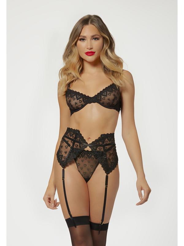 Three Piece Bra Garter And Panty Set 11569 BLACK S (H) Seven Til Midnight