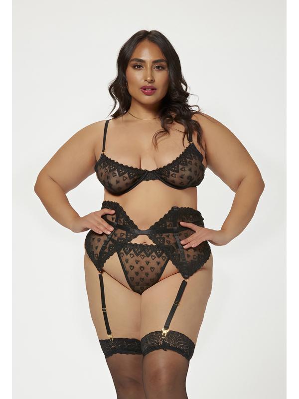 Three Piece Bra Garter And Panty Set 11569X BLACK 1X/2X (H) Seven Til Midnight Main image