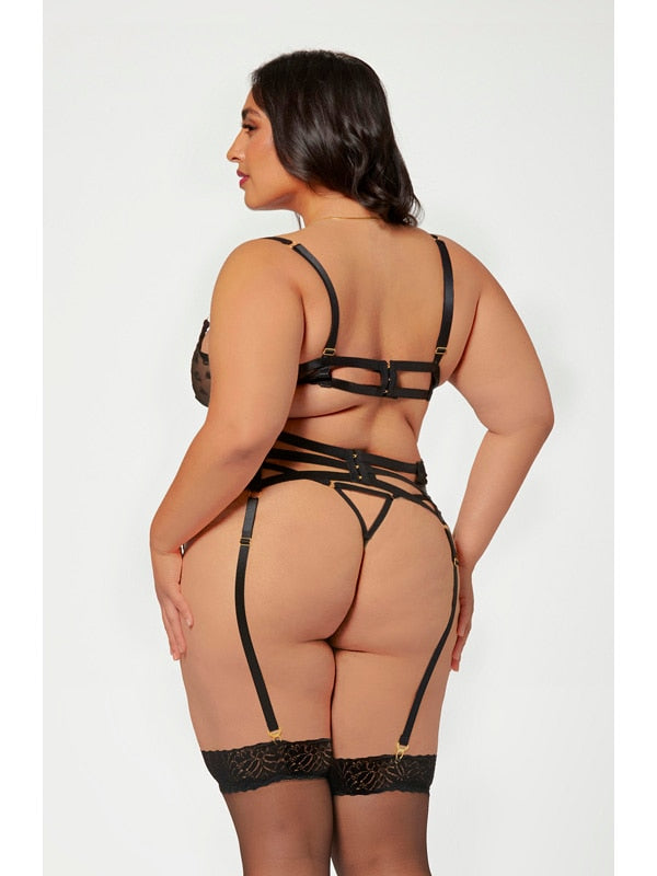 Seven Til Midnight Three Piece Bra Garter & Panty Set Black 3 Piece Secondary image