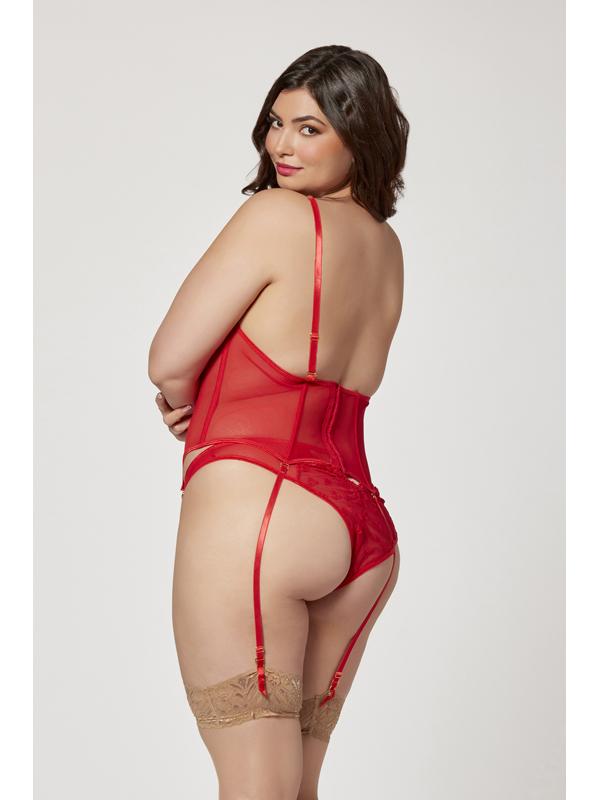 Two Piece Bustier And Panty Set 11570X RED 1X/2X (H) Seven Til Midnight