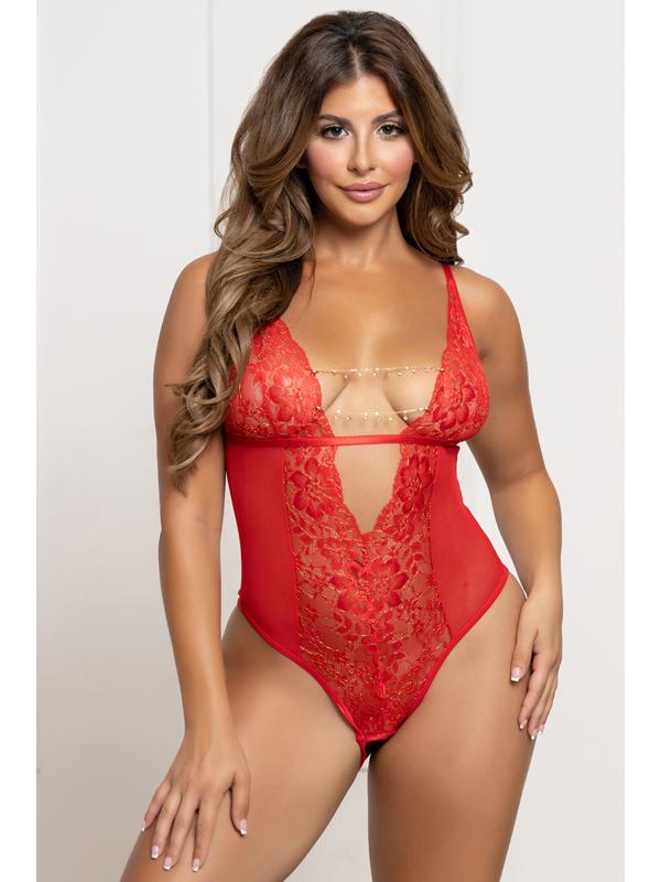 Seven Til Midnight Mesh Teddy With Open Crotch Red One SIze Secondary image