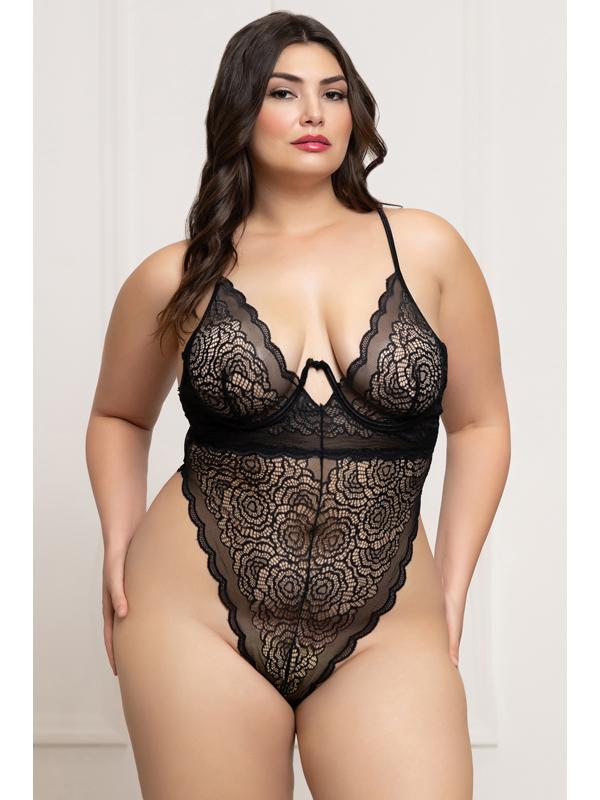 Floral Lace Teddy STM-11825XP-Black-OSX (P) Seven Til Midnight Main image