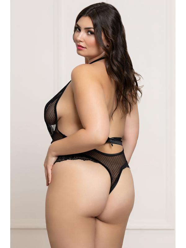 Fence Mesh and Lace Teddy STM-11826XP-Black-OSX (P) Seven Til Midnight Main image