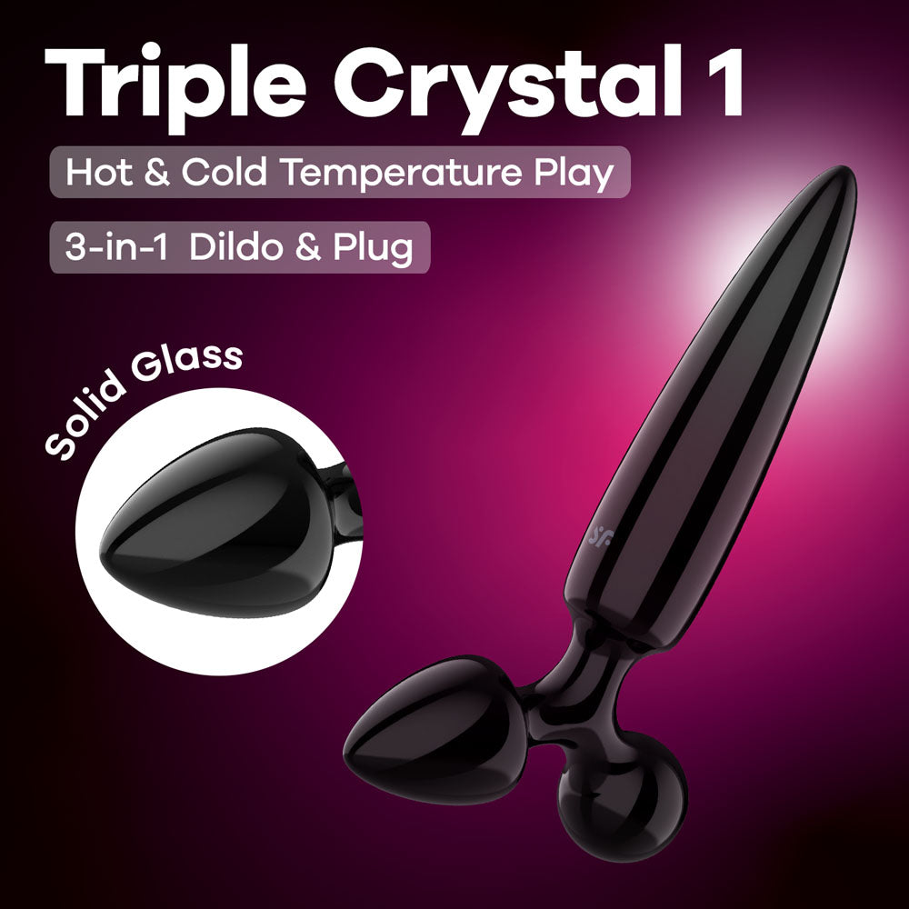 Satisfyer Triple Crystal 1 Black Glass 3 In 1 Butt Plug