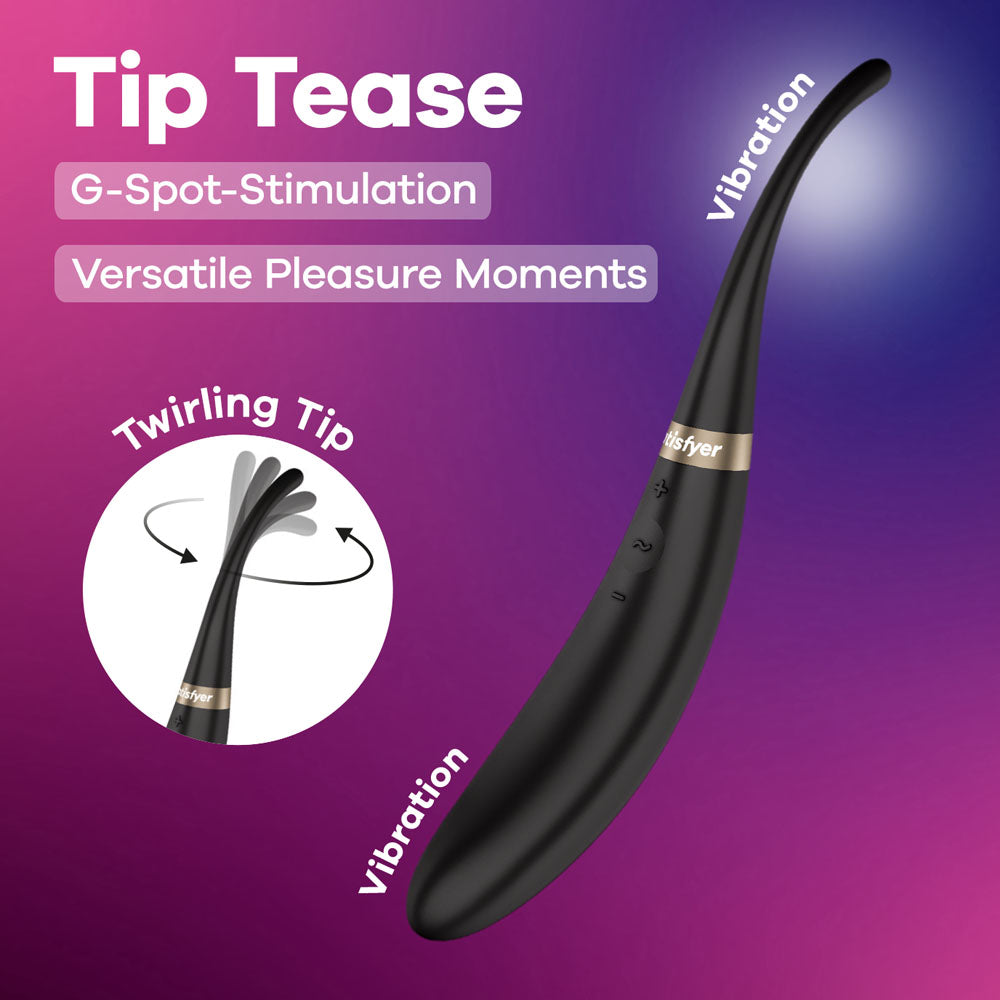 Satisfyer Tip Tease Black USB Rechargeable Vibrator With Twirling Tip