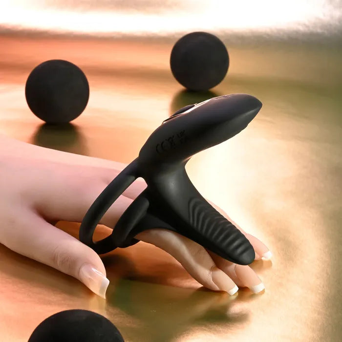 Playboy Pleasure JUST RIGHT USB Rechargeable Vibrating Cock & Balls Rings Black Secondary image