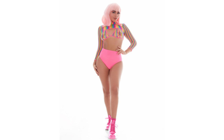 Pink Lipstick Rainbow Shrug Bikini Top Hot Pants Net Set Including Pasties Main image