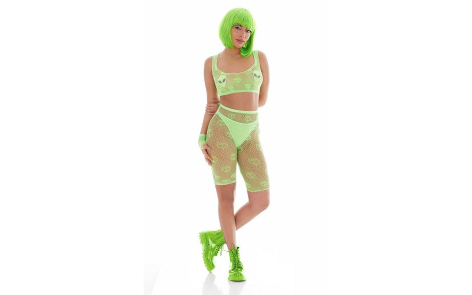 Pink Lipstick Out of This World Green Bodysuit Set With Alien Pasties Secondary image