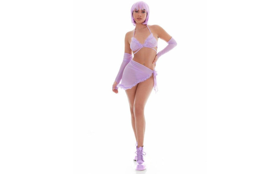 Pink Lipstick Feeling Fuzzy Womens Festival Set Including Pasties Lilac