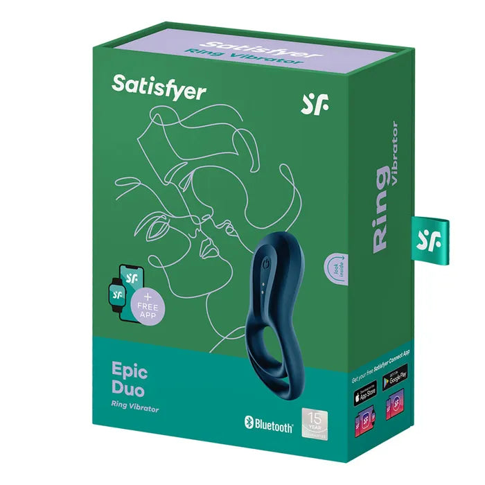 Satisfyer Epic Duo USB Rechargeable Cock & Balls Ring With App Control Navy Blue Satisfyer Main image