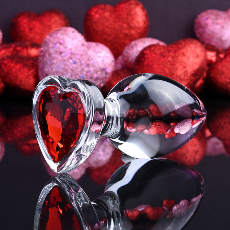 Adam & Eve RED HEART GEM GLASS Butt Plug With Red Heart Gem Base Large 9.5cm Adam & Eve Main image