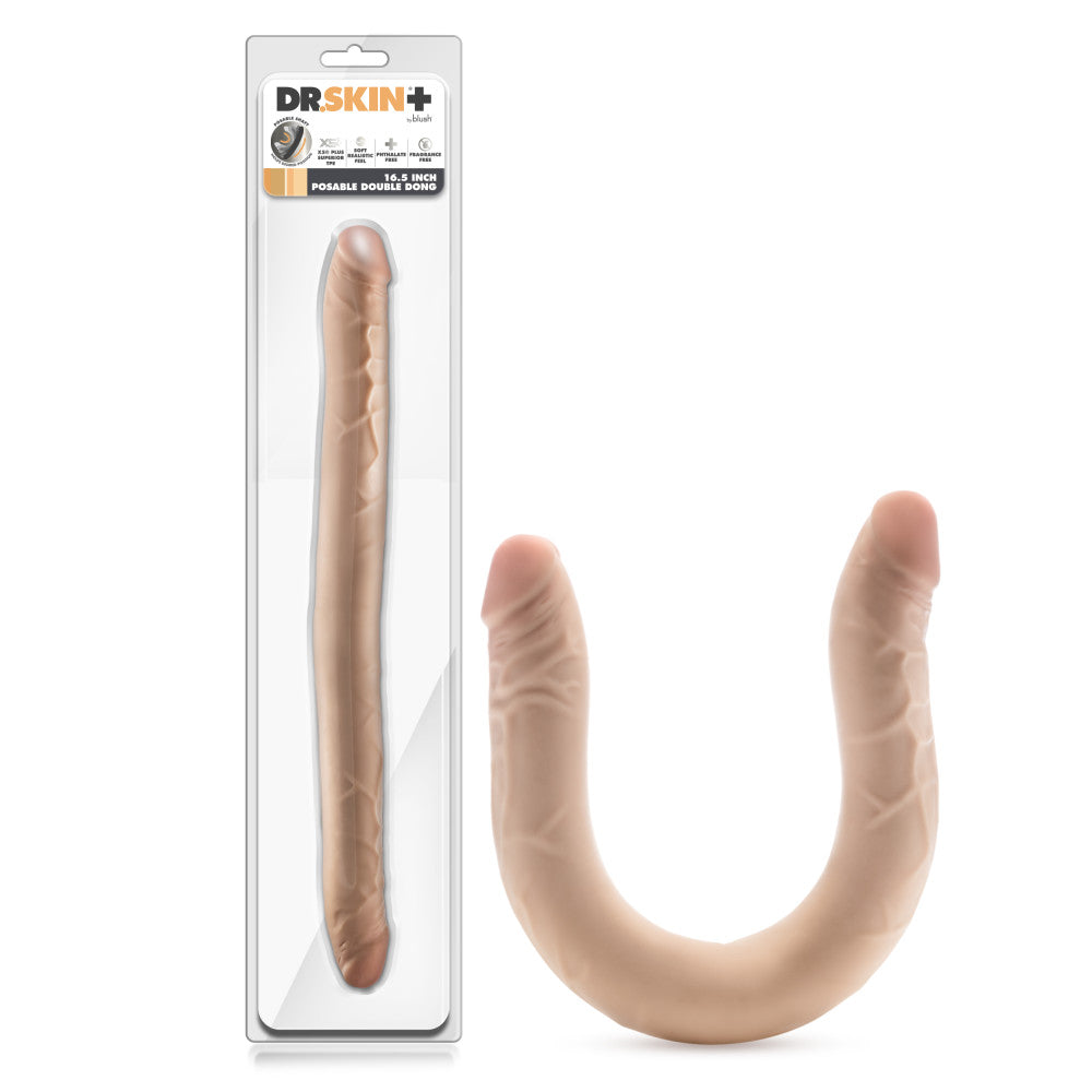 Blush Novelties Dr Skin Plus Posable Double Dong 16.5 Inch Flesh Blush Novelties Main image