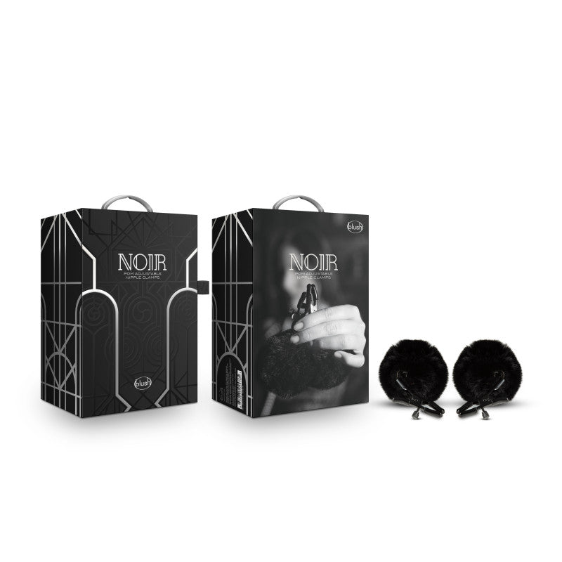 Blush Novelties Noir Pom Adjustable Furry Nipple Clamps Blush Novelties