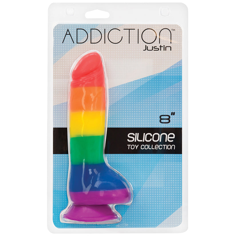 BMS Addiction Justin Dildo With Balls & Suction Cup Base Pride 8 Inch Main image