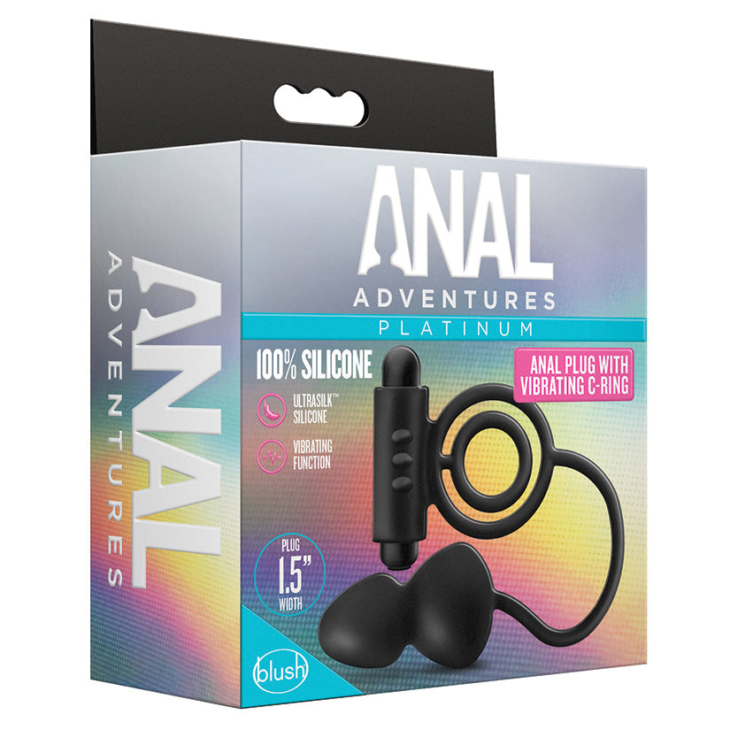 Blush Anal Adventures Platinum Silicone Anal Plug With Vibrating Cock Ring Black Main image