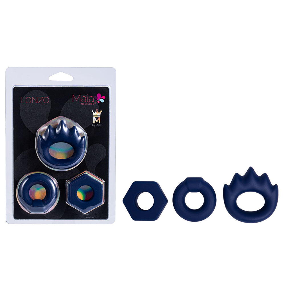 Maia LONZO Silicone Cock Rings Set of 3 Blue Maia Toys Main image