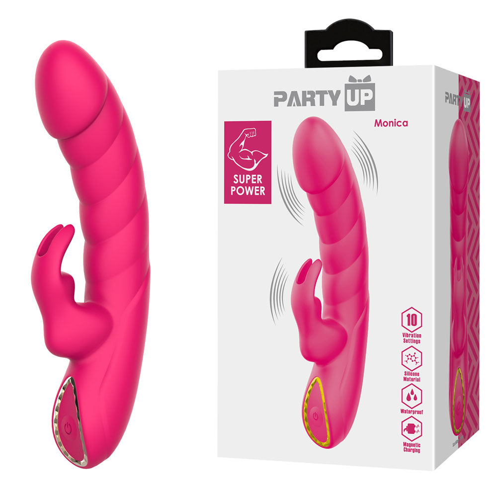 Party Up MONICA USB Rechargeable Rabbit Vibrator 15.8cm Pink