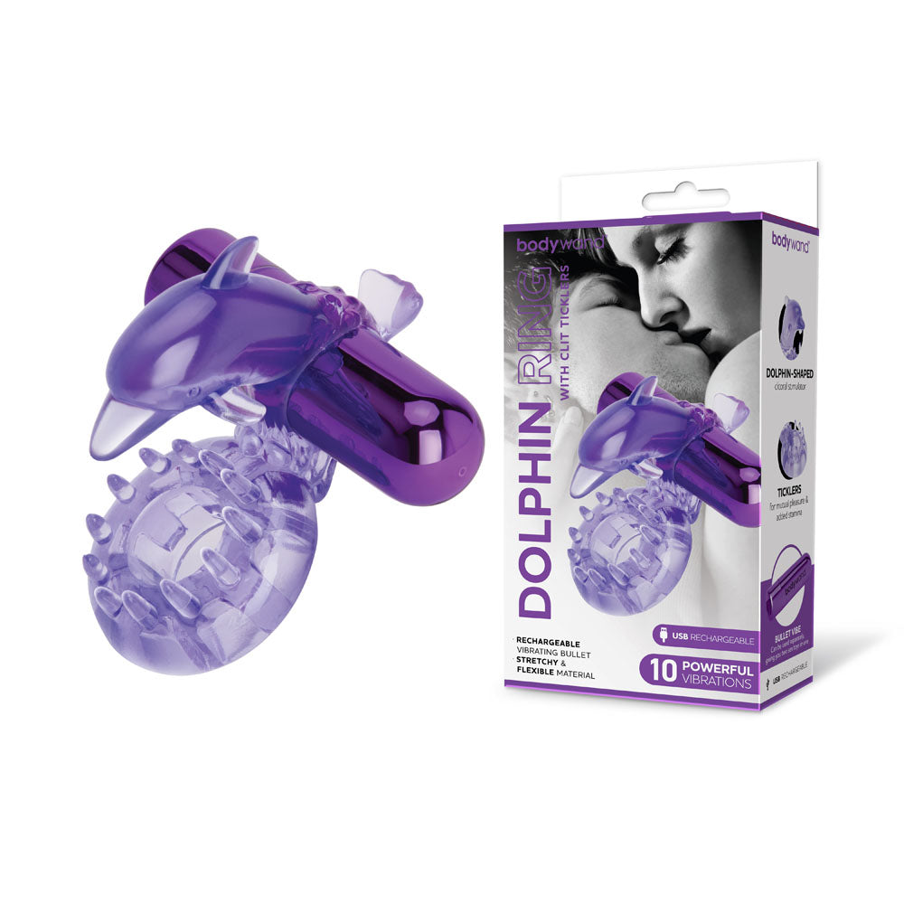Bodywand Rechargeable Dolphin Ring With Clit Ticklers USB Rechargeable Vibrating Cock Ring Purple Bodywand Main image