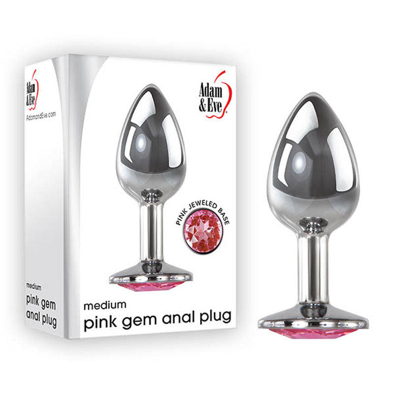 Adam & Eve Silver Medium Metal Butt Plug With Pink Gem 8.2cm Adam & Eve