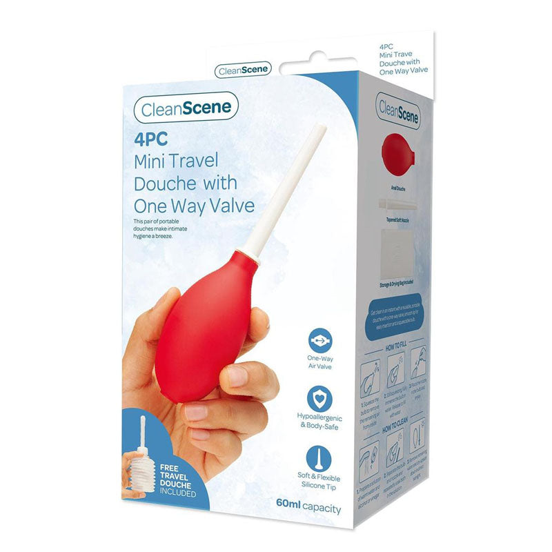 Xgen Products CleanScene 4 Piece Mini Travel Douche With One Way Valve 60ml Capacity With Free Travel Douche Included Xgen Products