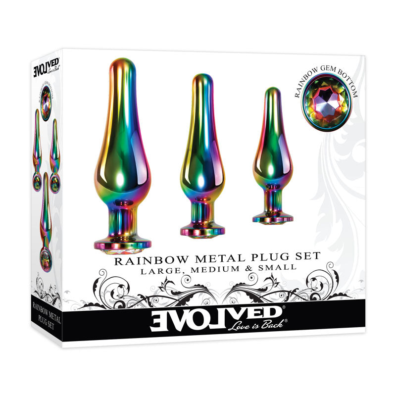 Evolved Rainbow Metal Plug Set Coloured Butt Plugs Set Of 3 Sizes Evolved Main image