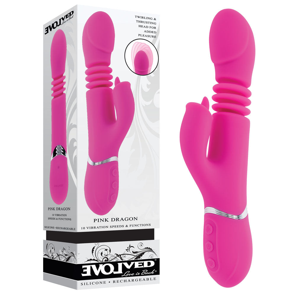 Evolved PINK DRAGON USB Rechargeable Thrusting Rabbit Vibrator 24.2cm Evolved Main image