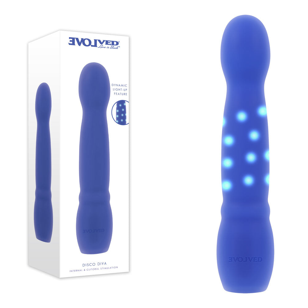 Evolved DISCO DIVA USB Rechargeable Light Up Vibrator 20.9cm Blue Evolved
