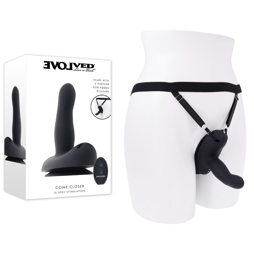 Evolved COME CLOSER USB Rechargeable Vibrating Strap On With Remote Black Evolved