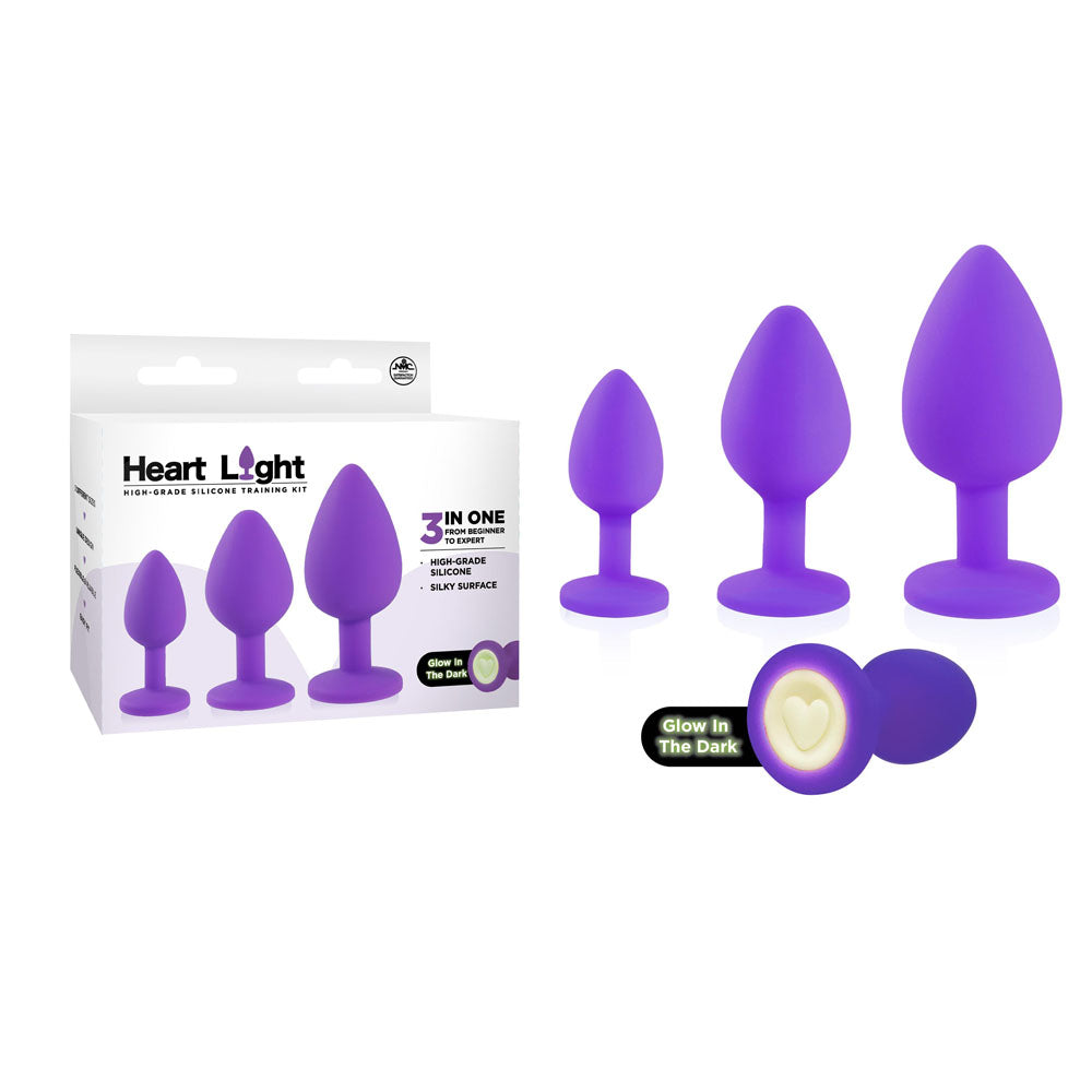 Excellent Power Heart Light Butt Plugs With Glow In Dark Bases Set Of 3 Sizes Excellent Power Main image